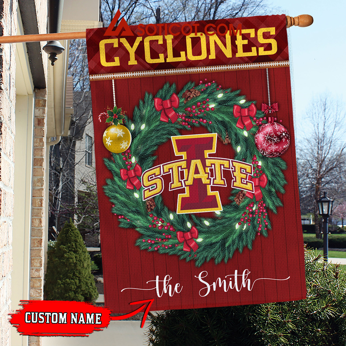 Iowa State Cyclones NCAA Football Christmas Personalized House Garden Flag2B1 BNtwp