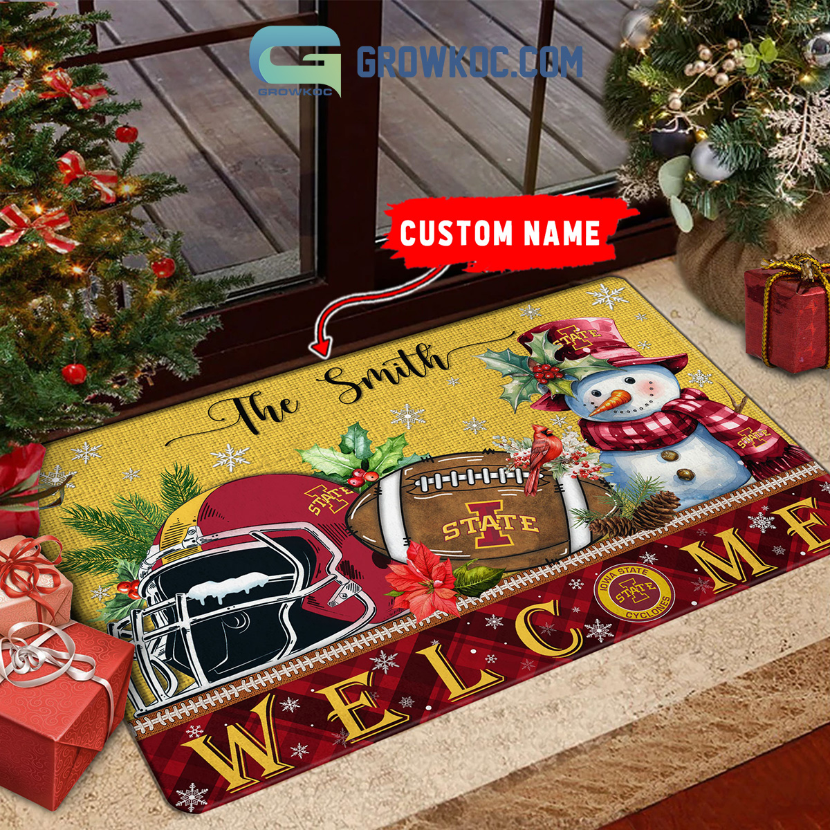 Iowa State Cyclones Snowman Welcome Christmas Football Personalized Doormat2B1 PY7lM