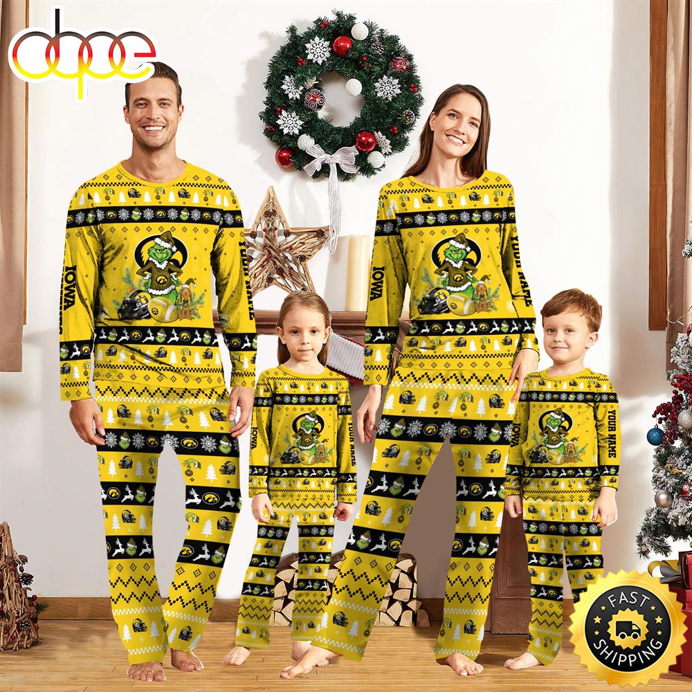 Iowa Hawkeyes NCAA Custom Name Grinch Christmas And Sport Team Pajama Set bfxnlg