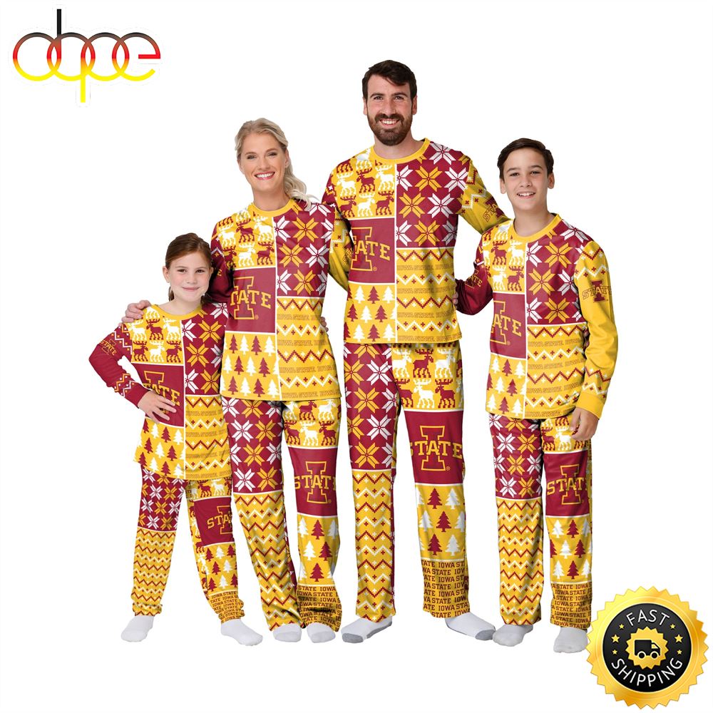 Iowa State Cyclones NCAA Patterns Essentials Christmas Holiday Family Matching Pajama Sets zla7wi