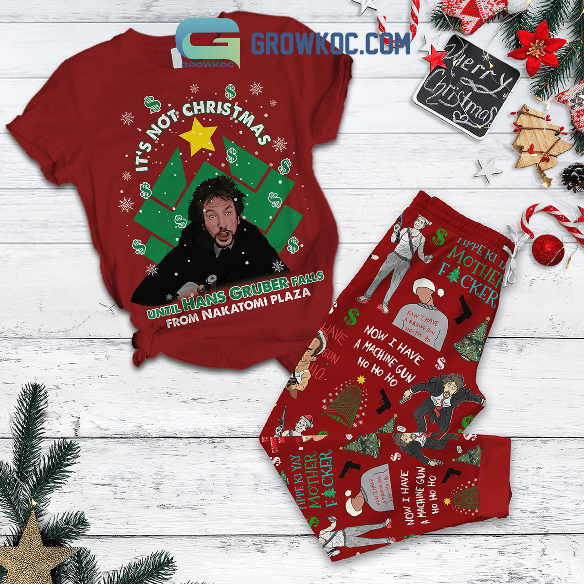 It Is Not Christmas Until Hans Gruber Falls From Nakatomi Plaza Ho Ho Ho Christmas Fleece Pajamas Set2B0 QlPVP