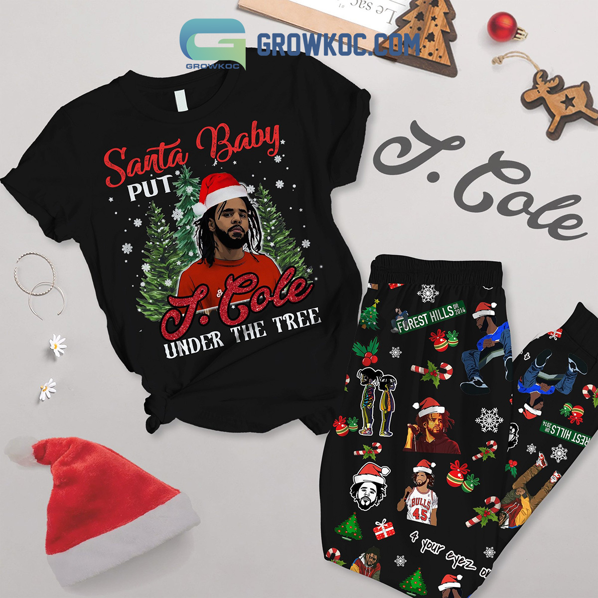 J. Cole Under The Tree Santa Christmas Fleece Pajamas Set2B1 MSZE7