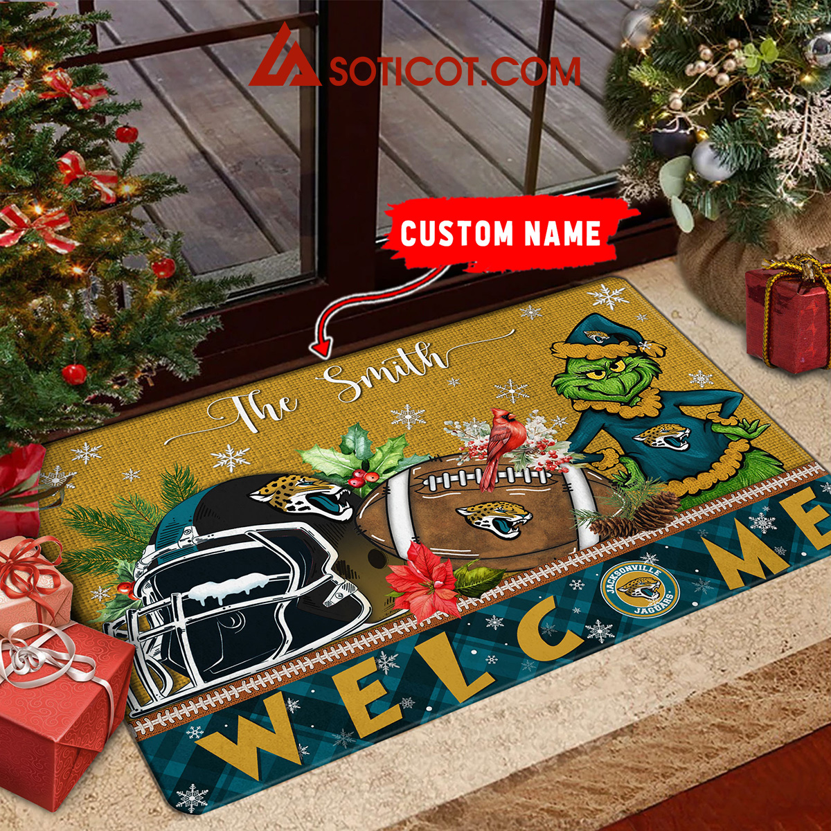 Jacksonville Jaguars Grinch Welcome Christmas Football Personalized Doormat2B1 MKCDG