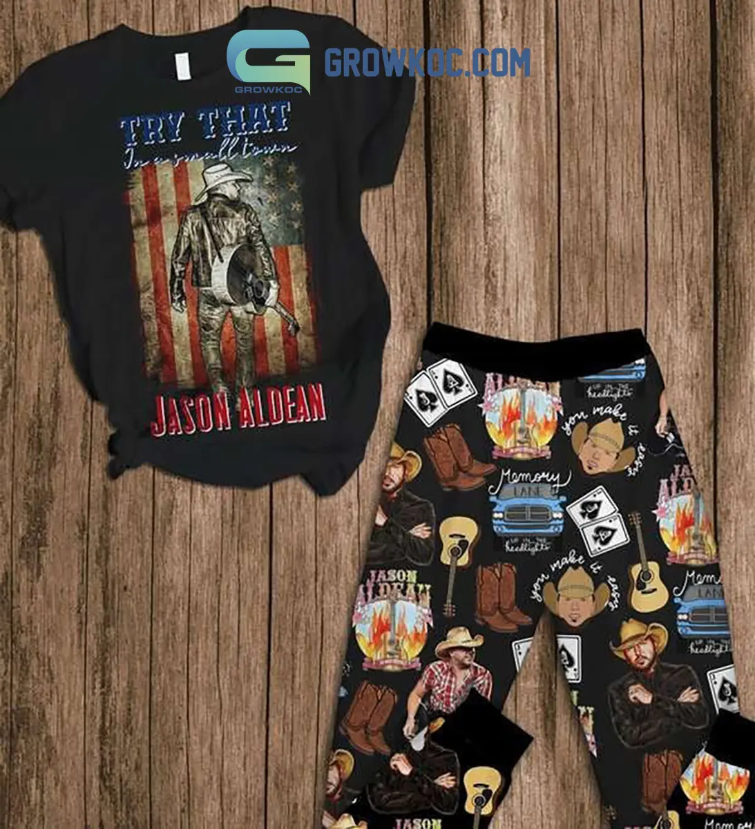 Jason Aldean Try That In A Small Town Fleece Pajamas Set2B1 Zw7ss