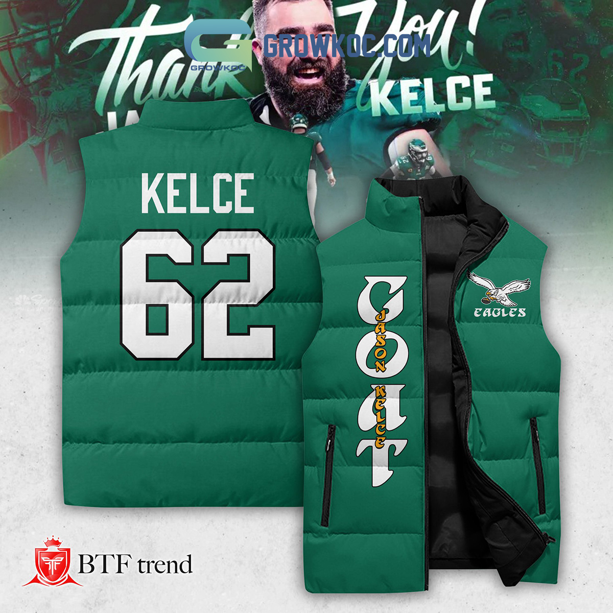 Jason Kelce Philadelphia Eagles Thank You Sleeveless Puffer Jacket2B1 md25M