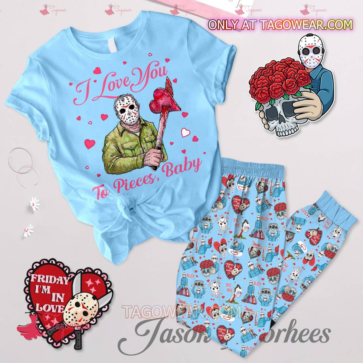 Jason Voorhees I Love You To Pieces Baby Valentine Pajamas Set