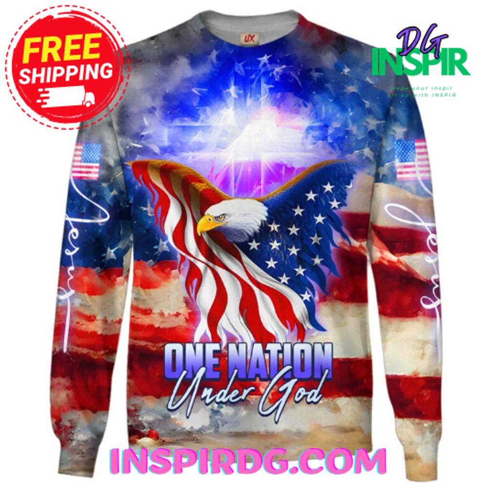 Jesus Eagle American Flag One Nation Under God Sweatshirt 2