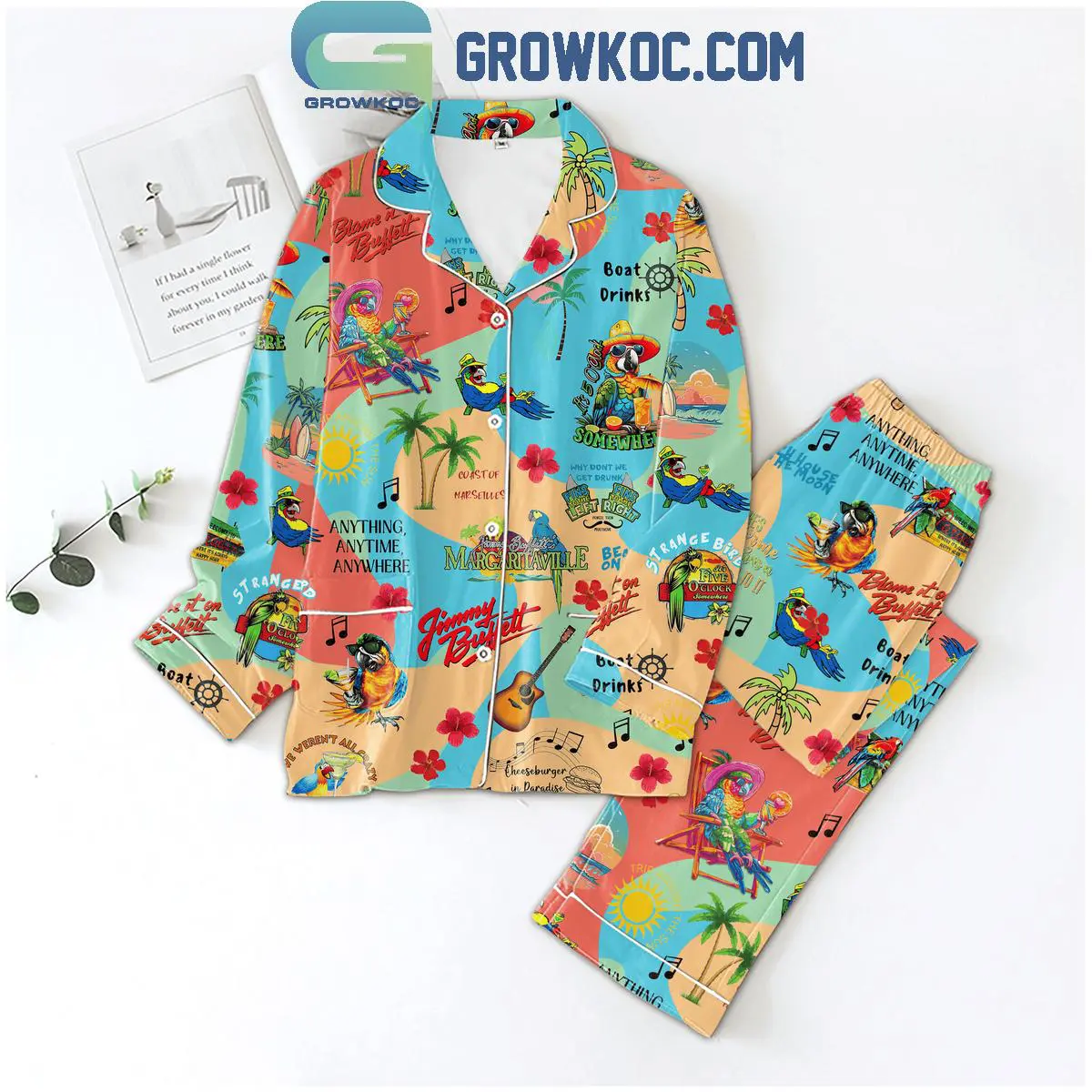 Jimmy Buffett Anything Anytime Anywhere Colorful Polyester Pajamas Set 1 laeql