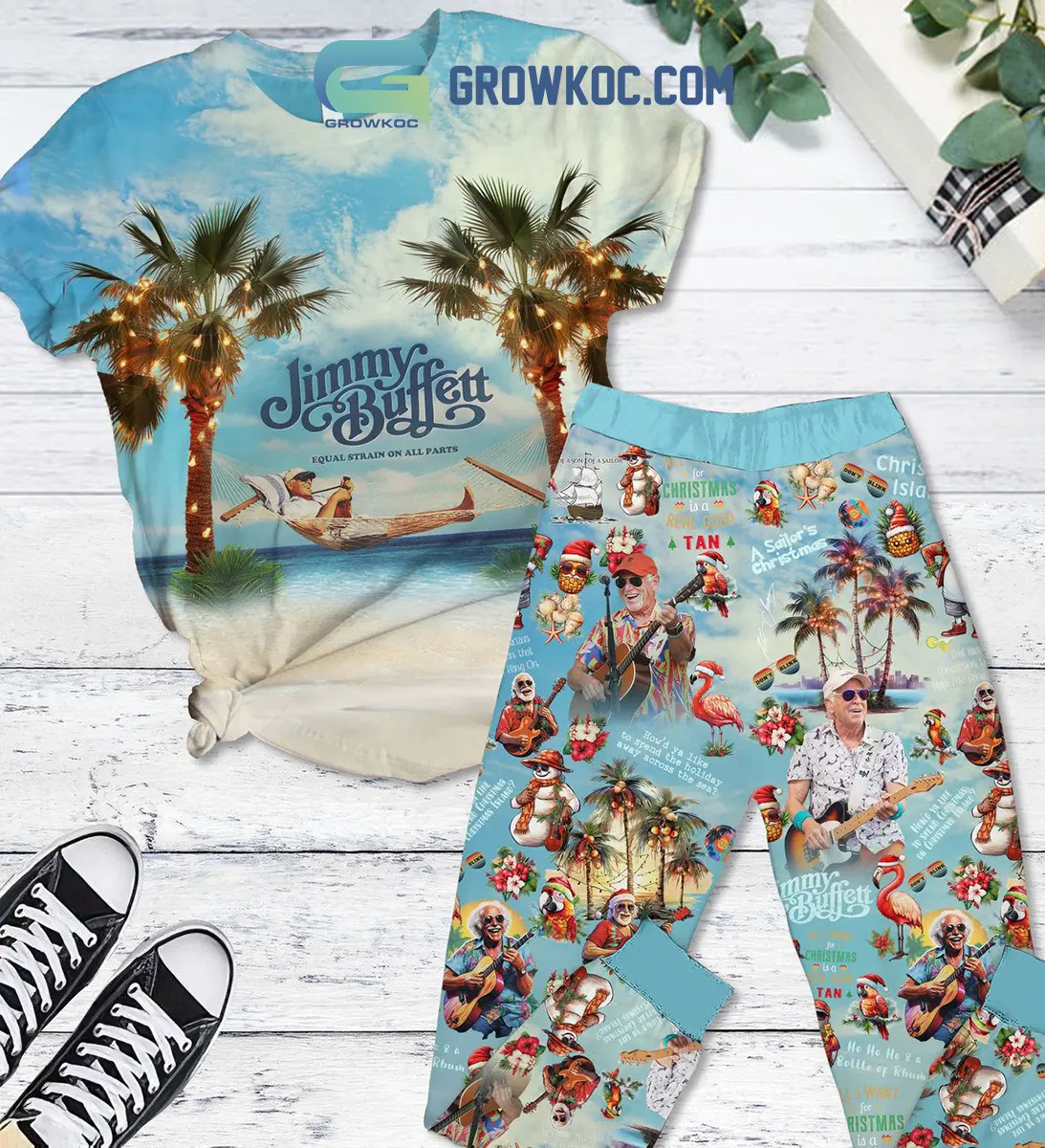 Jimmy Buffett Equal Strain On All Parts All I Want For Christmas Is A Real Good Tan Winter Holiday Fleece Pajama Sets2B1 AtajU