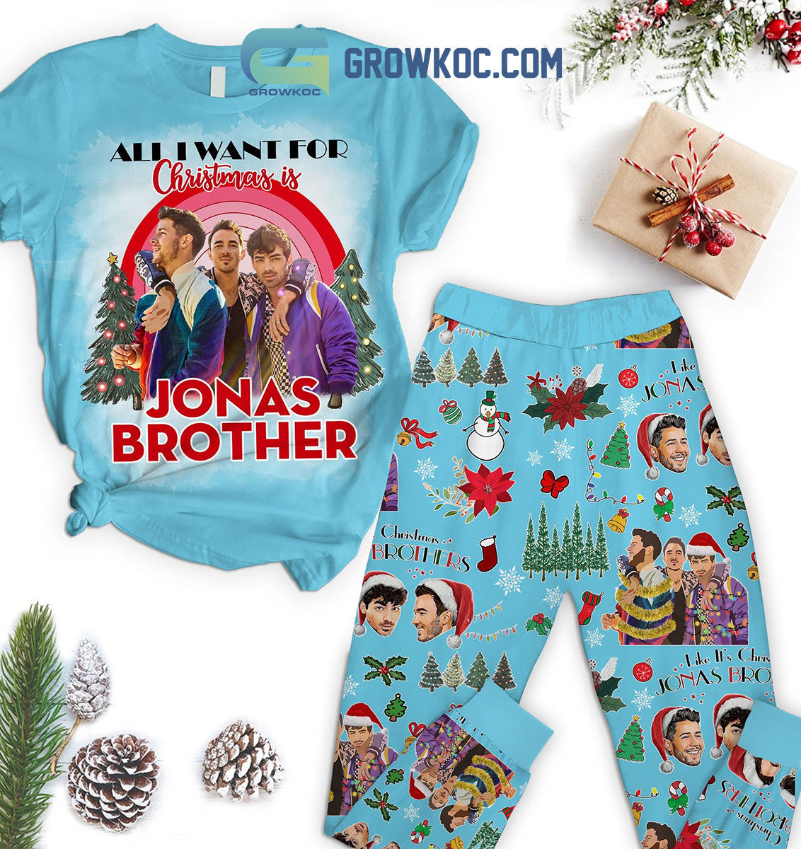 Jonas Brother All I Want For Christmas Is Jonas Brother Like Its Christmas Nick Jonas Kevin Jonas Joe Jonas Winter Holiday Fleece Pajama Sets2B1 rB2GW