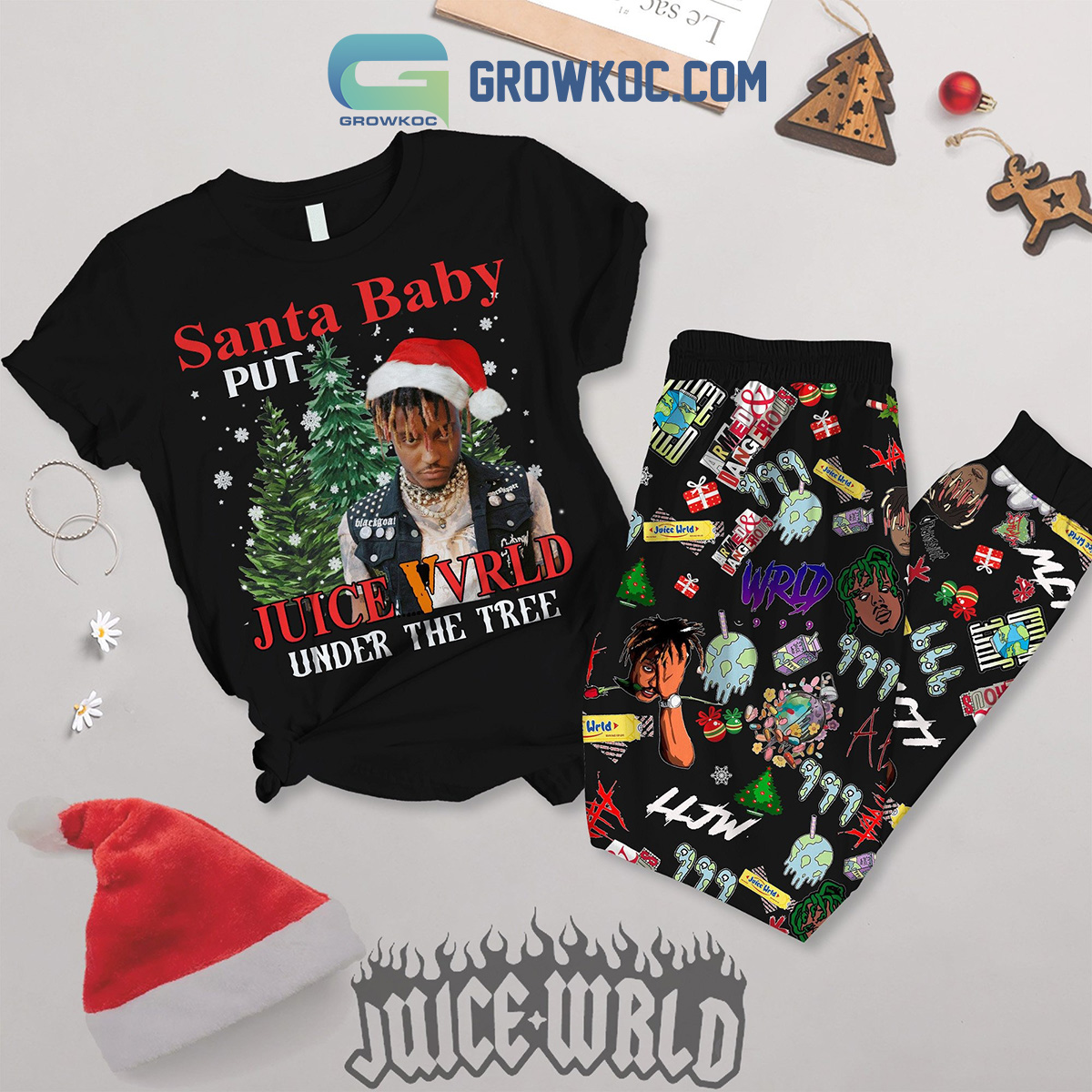 Juice WRLD Under The Tree Christmas Fleece Pajamas Set2B1 a7rvB