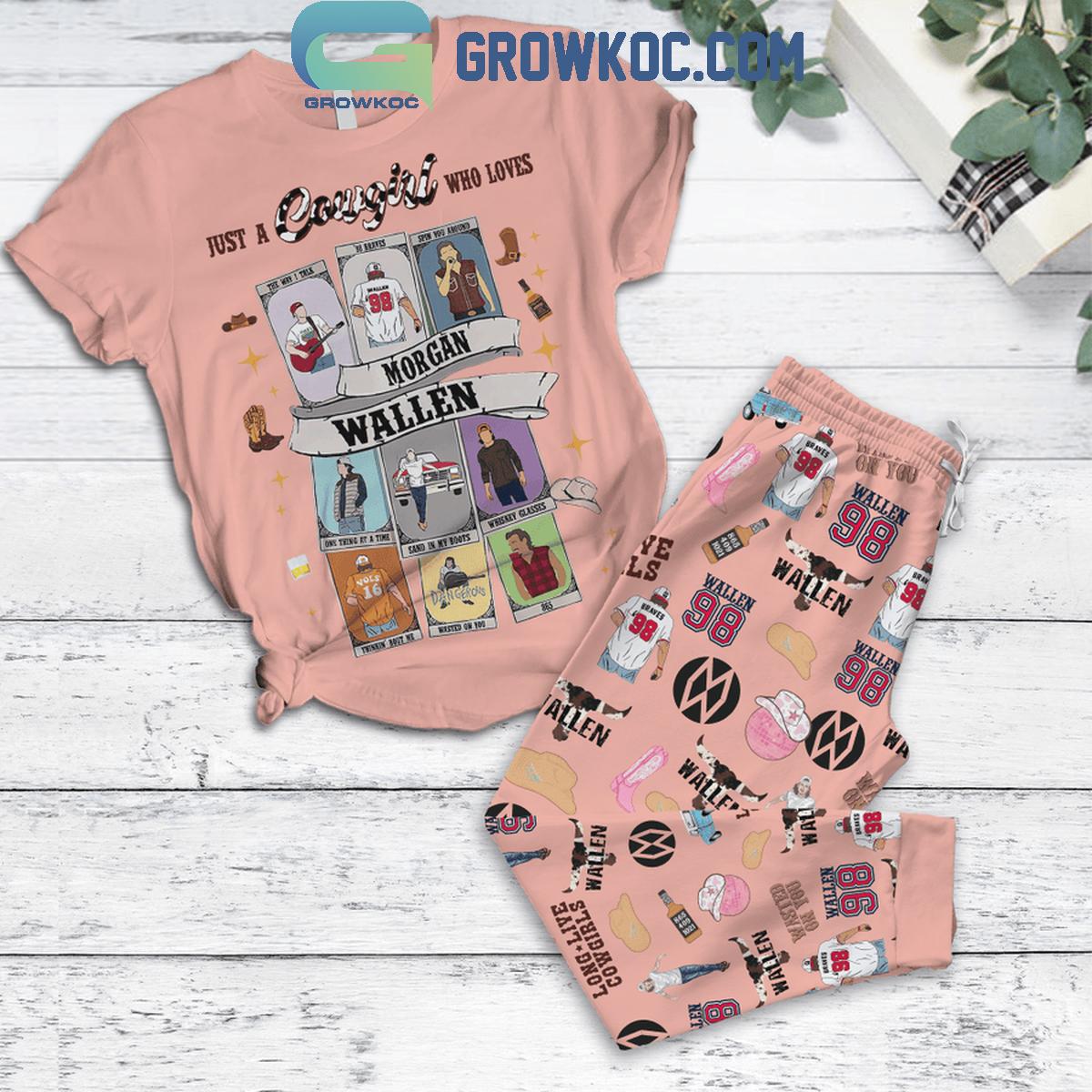 Just A Cowgirl Who Loves Morgan Wallen Fleece Pajamas Set 1 ttOjl