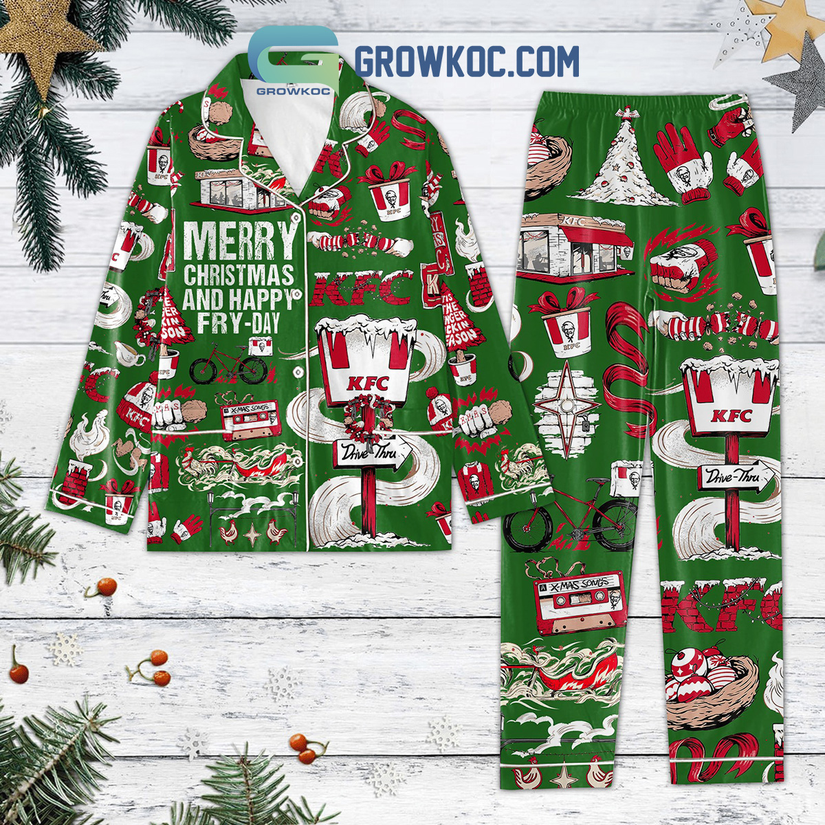 KFC Merry Christmas And Happy Fry Day Pajamas Set2B1 aoo3M