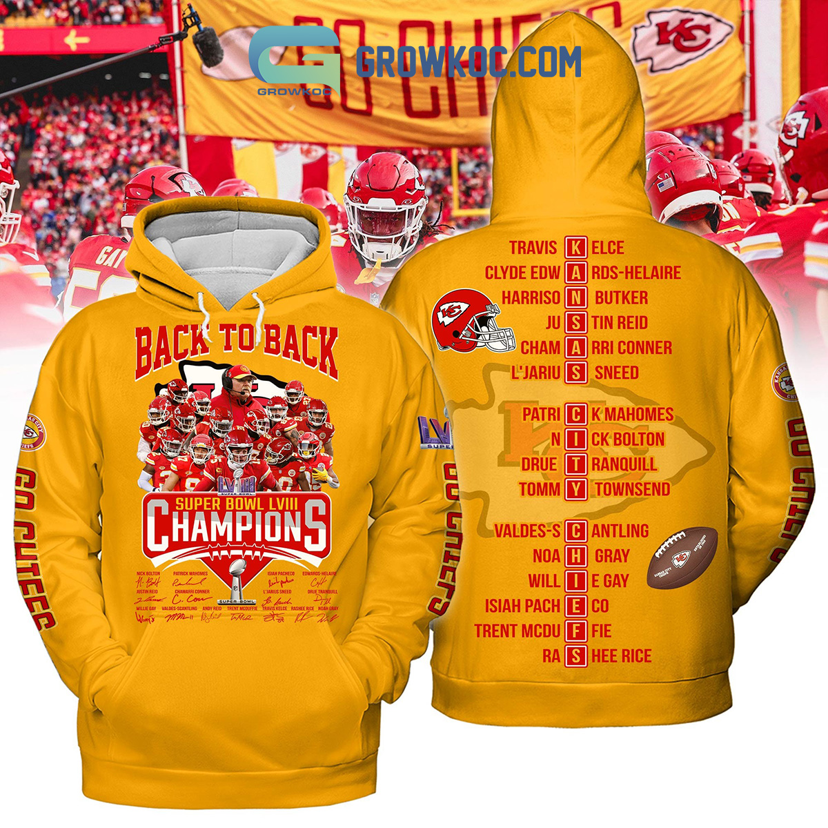 Kansas City Chiefs Back To Back Super Bowl Champions Gold Design Hoodie T Shirt2B1 Y6LzL