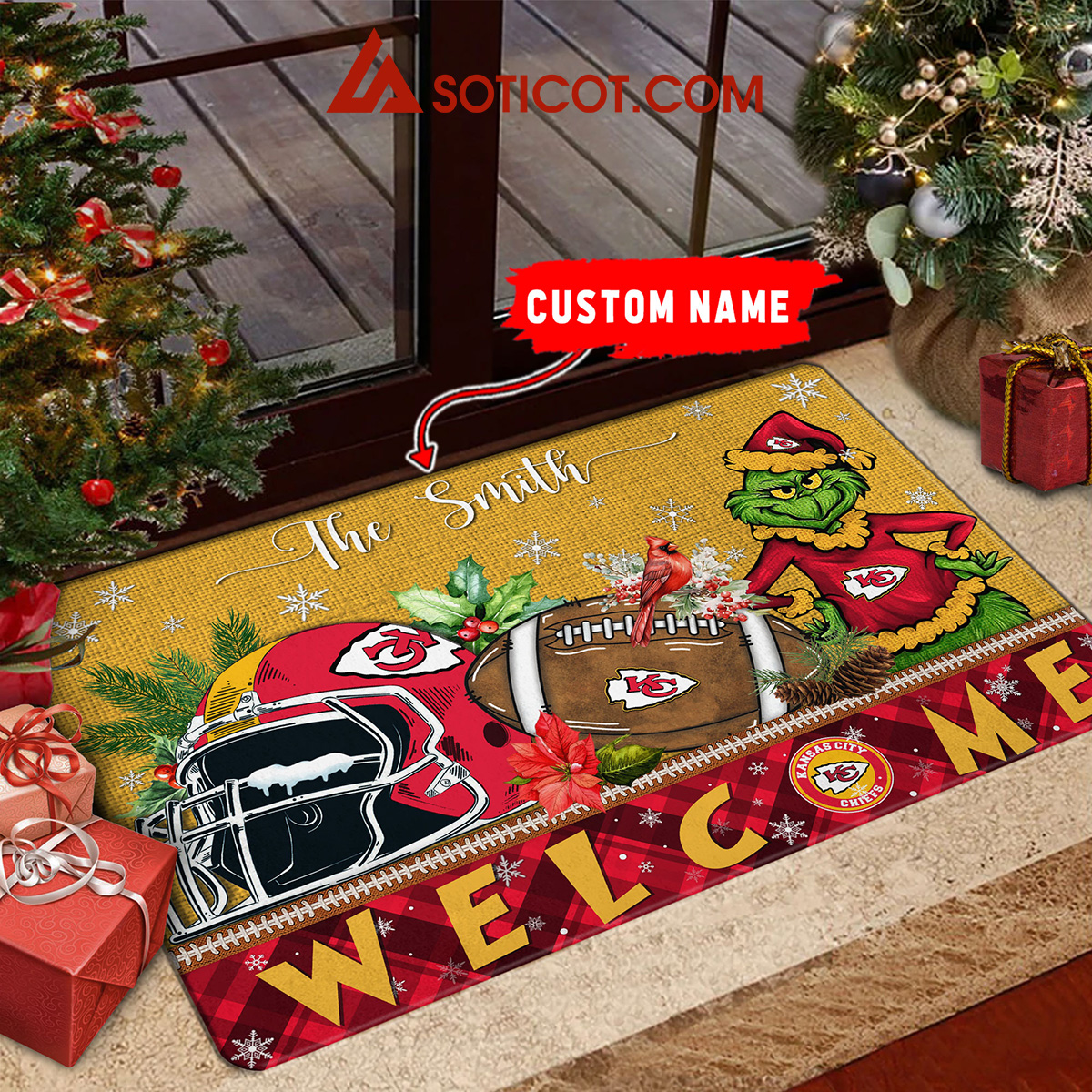 Kansas City Chiefs Grinch Welcome Christmas Football Personalized Doormat2B1 IxhqQ