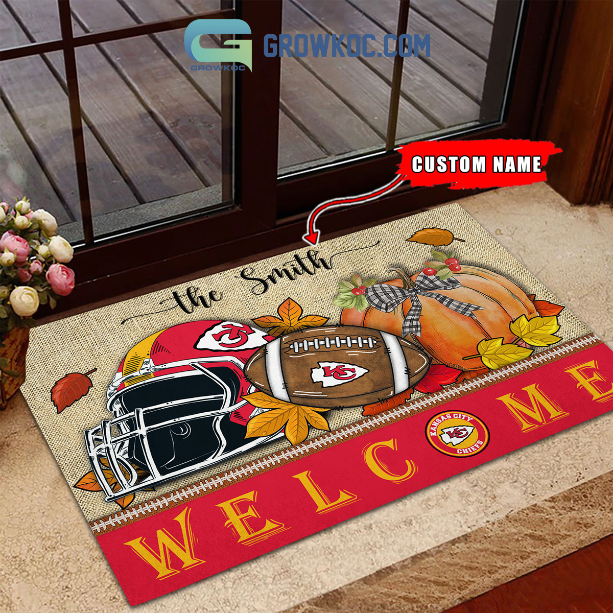 Kansas City Chiefs NFL Welcome Fall Pumpkin Personalized Doormat2B1 5RNZv