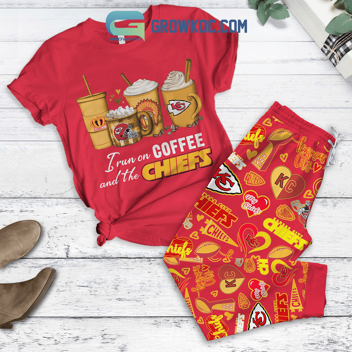 Kansas City Chiefs Run On Coffee Fan Fleece Pajamas Set Red2B1 0CVFv