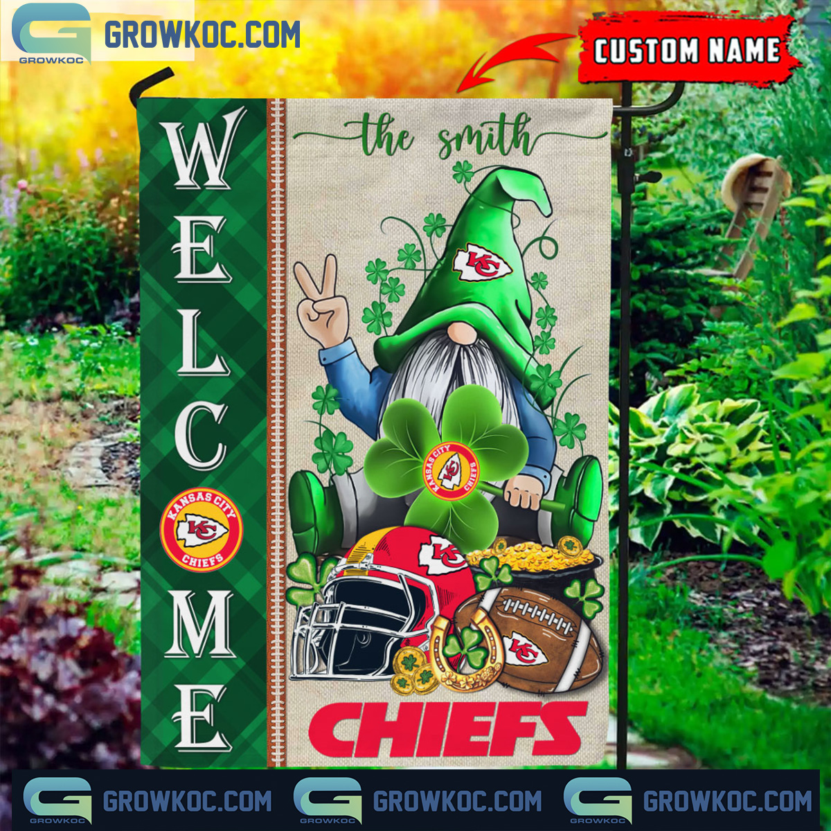 Kansas City Chiefs St. Patricks Day Shamrock Personalized Garden Flag2B1 zmNSm