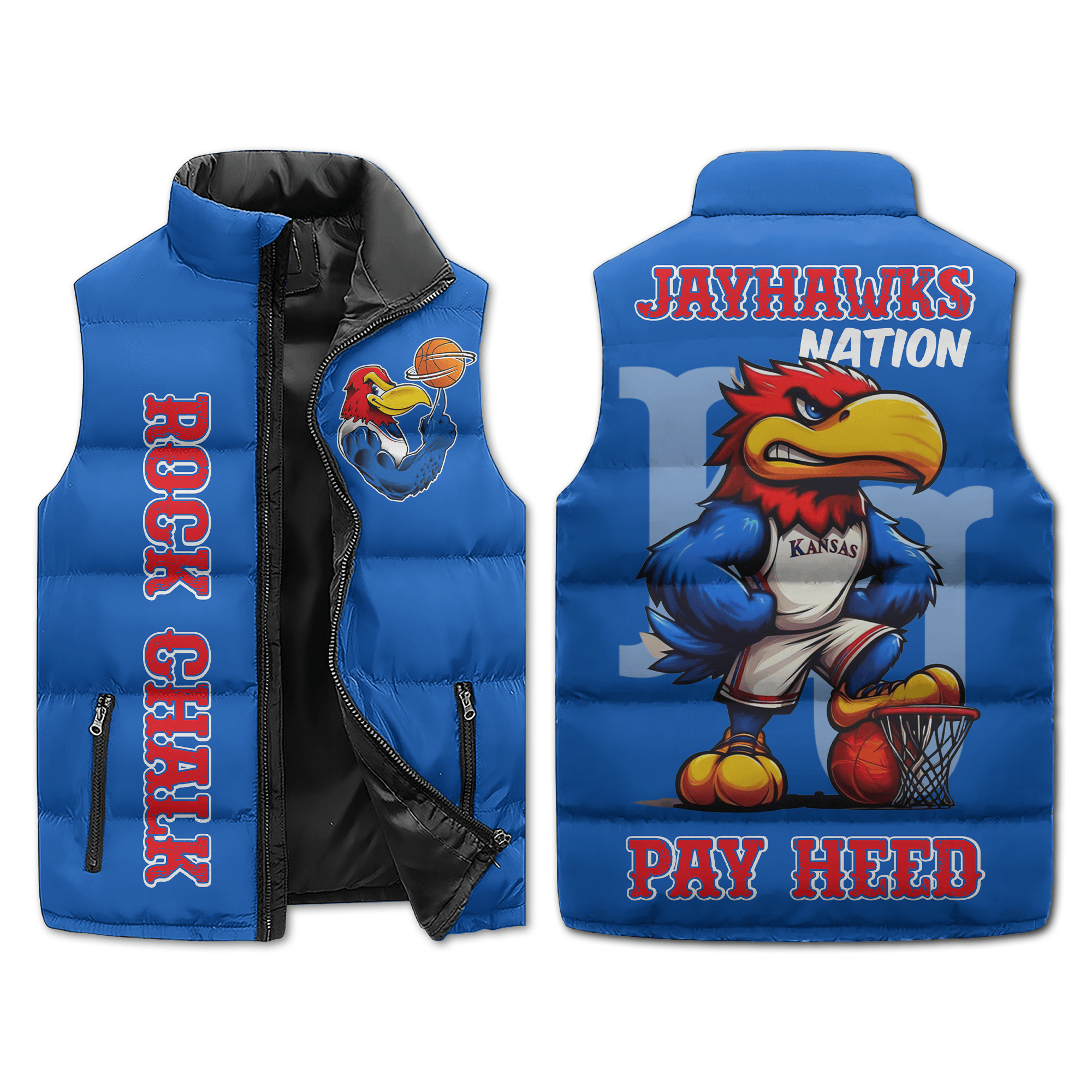 Kansas Jayhawks Basketball Puffer Sleeveless Jacket Rock Chalk Pay Heed2B1 lPS3Q