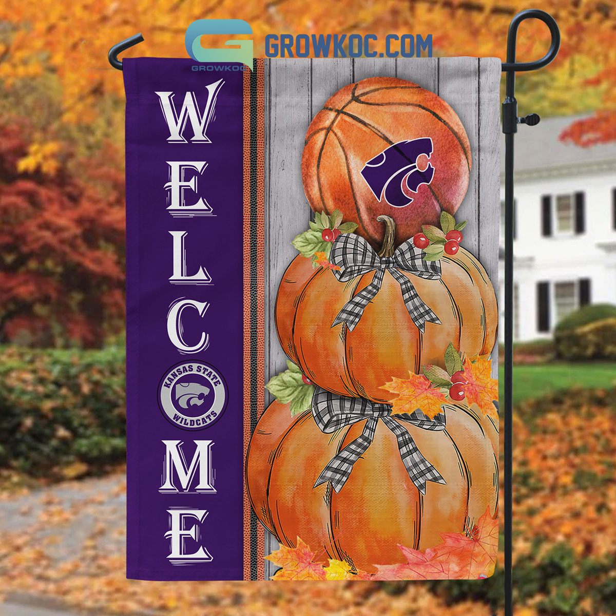 Kansas State Wildcats NCAA Basketball Welcome Fall Pumpkin House Garden Flag2B1 LubyD