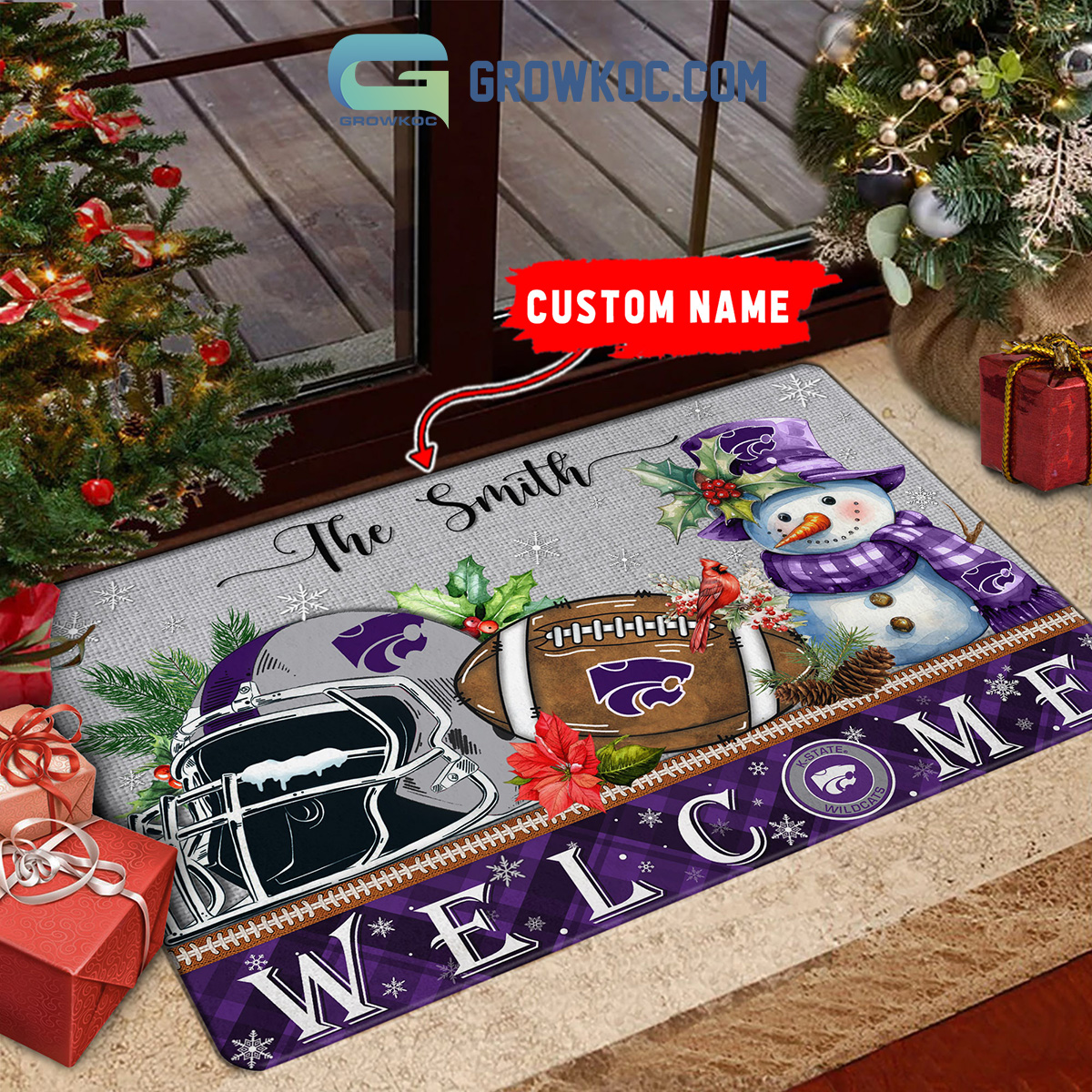 Kansas State Wildcats Snowman Welcome Christmas Football Personalized Doormat2B1 P6uo6