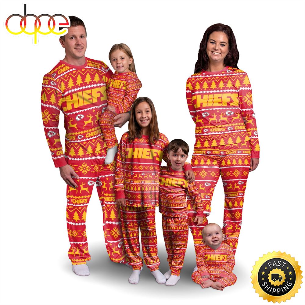 Kansas City Chiefs NFL Patterns Essentials Christmas Holiday Family Matching Pajama Sets ffrjdn