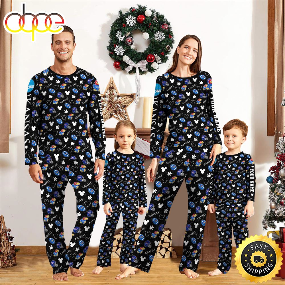 Kansas Jayhawks NCAA And Mickey Mouse Pajamas Custom Your Name lns61w