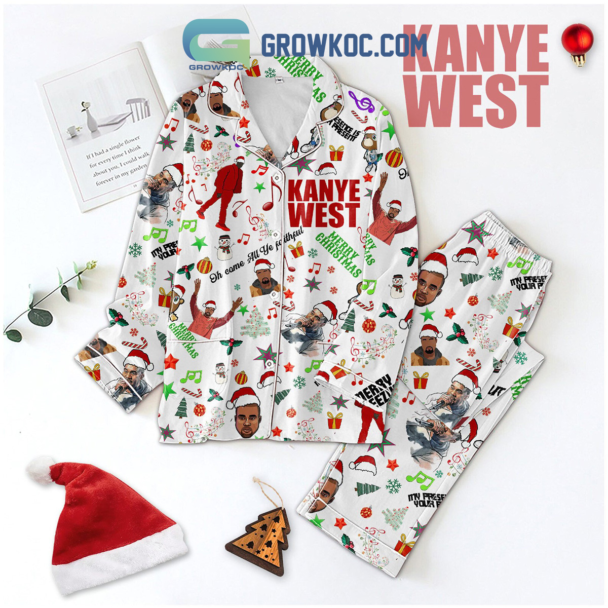 Kanye West Faithful Merry Christmas Polyester Pajamas Set2B1 e3hNI