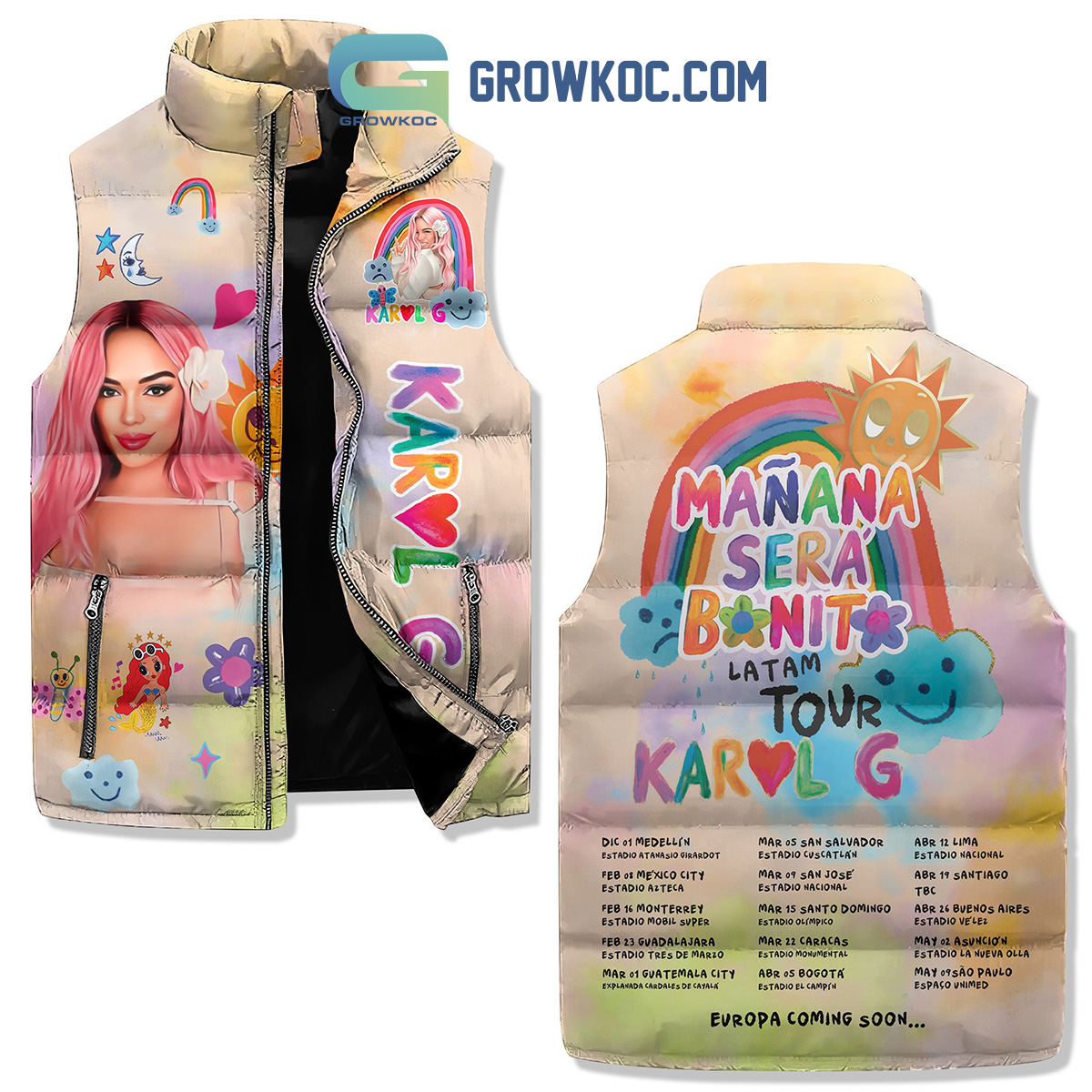 Karol G Manan Sera Bonito 2024 Tour Sleeveless Puffer Jacket2B1 aJase