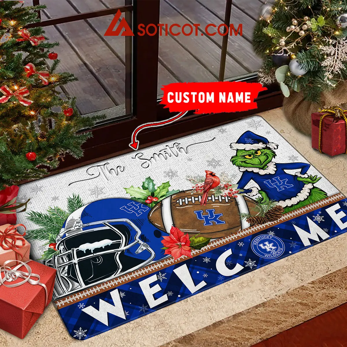 Kentucky Wildcats Grinch Welcome Christmas Football Personalized Doormat2B1 KKW80