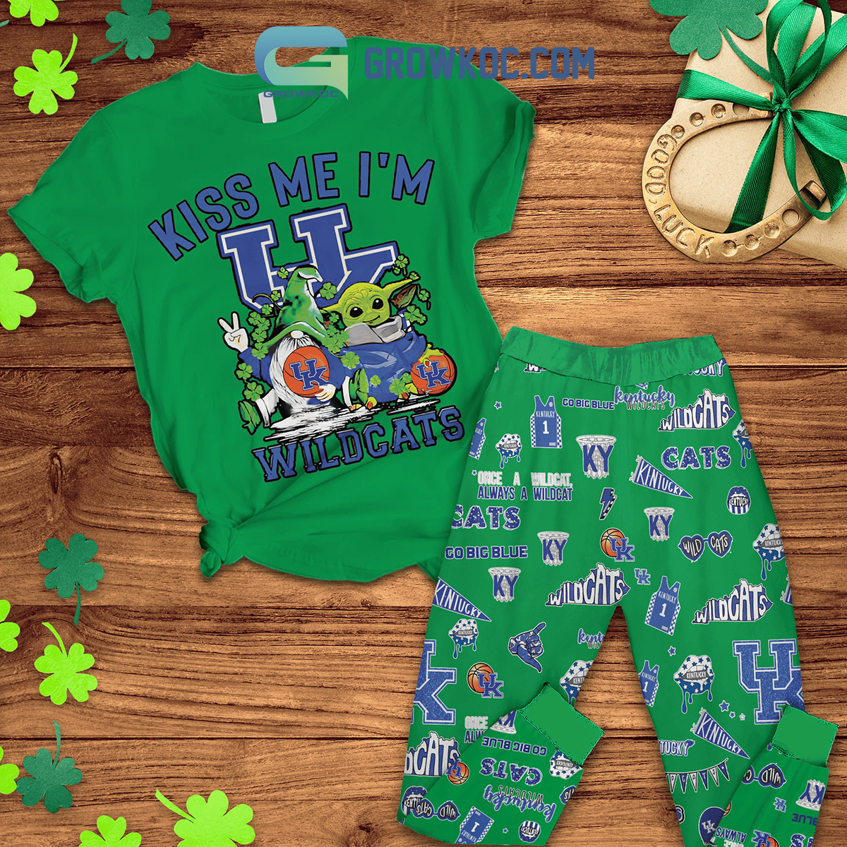 Kentucky Wildcats Happy St. Patricks Day Baby Yoda Fleece Pajamas Set2B1 5AimC