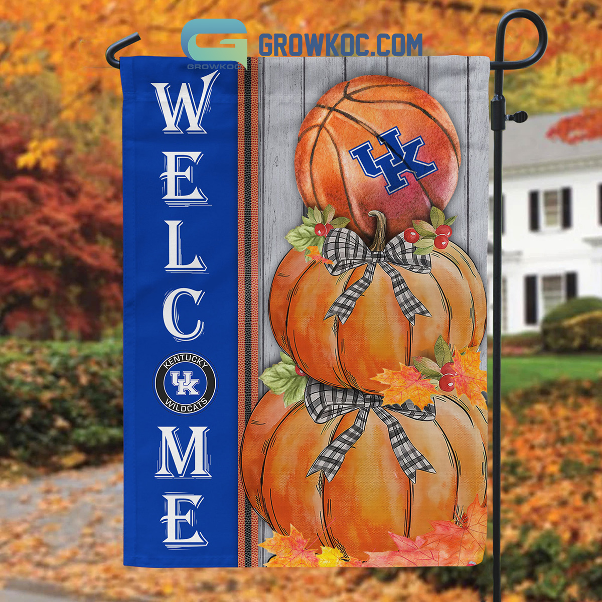 Kentucky Wildcats NCAA Basketball Welcome Fall Pumpkin House Garden Flag2B1 VDDnm