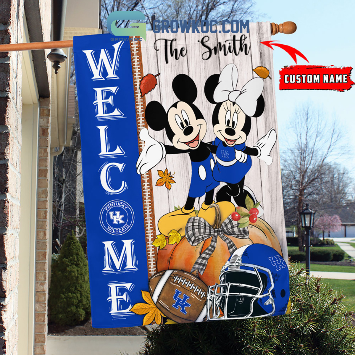 Kentucky Wildcats NCAA Disney Mickey Minnie Welcome Fall Pumpkin Personalized House Garden Flag2B1 fVMJ2