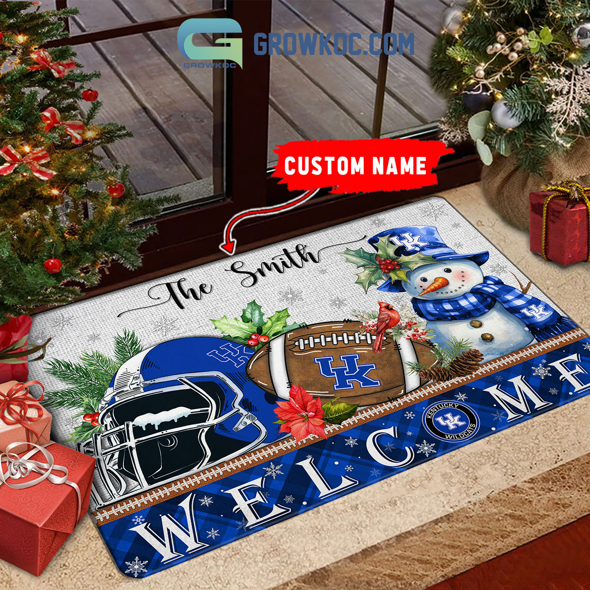 Kentucky Wildcats Snowman Welcome Christmas Football Personalized Doormat2B1 tiPkH