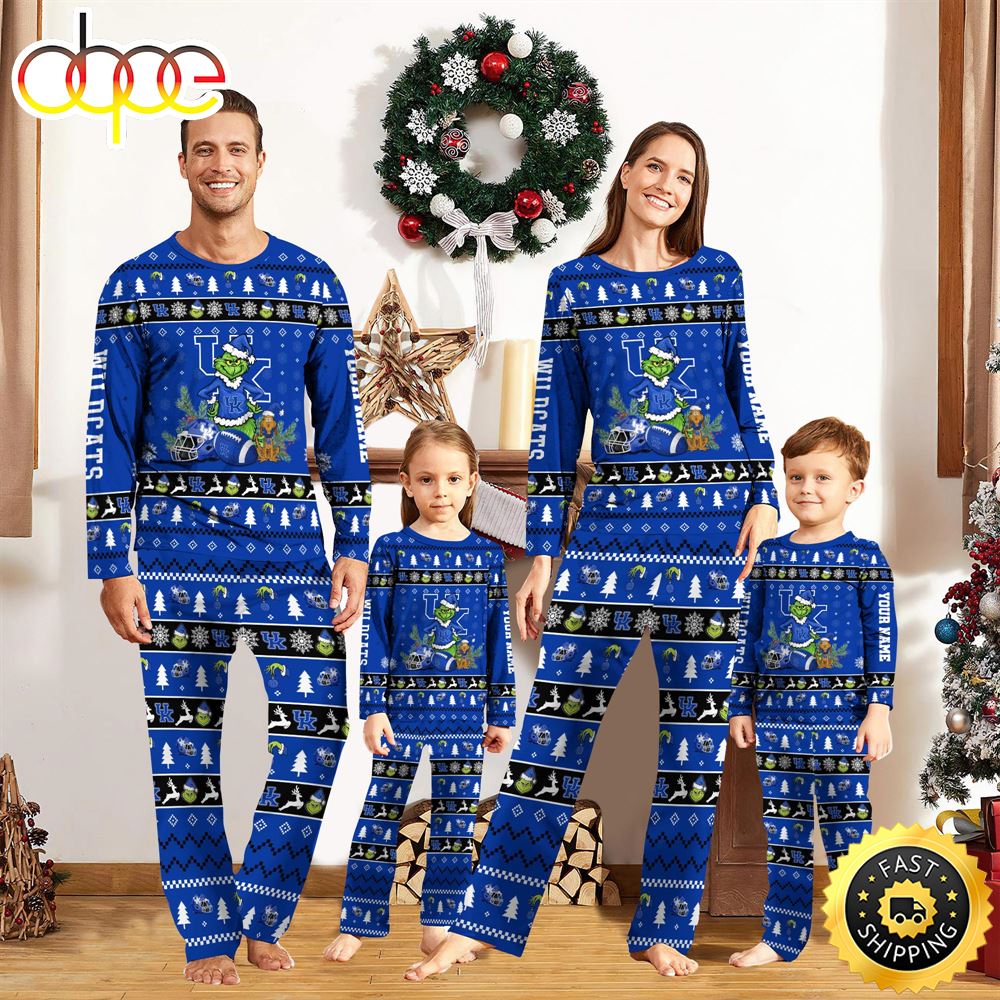 Kentucky Wildcats NCAA Custom Name Grinch Christmas And Sport Team Pajama Set zvuw1h