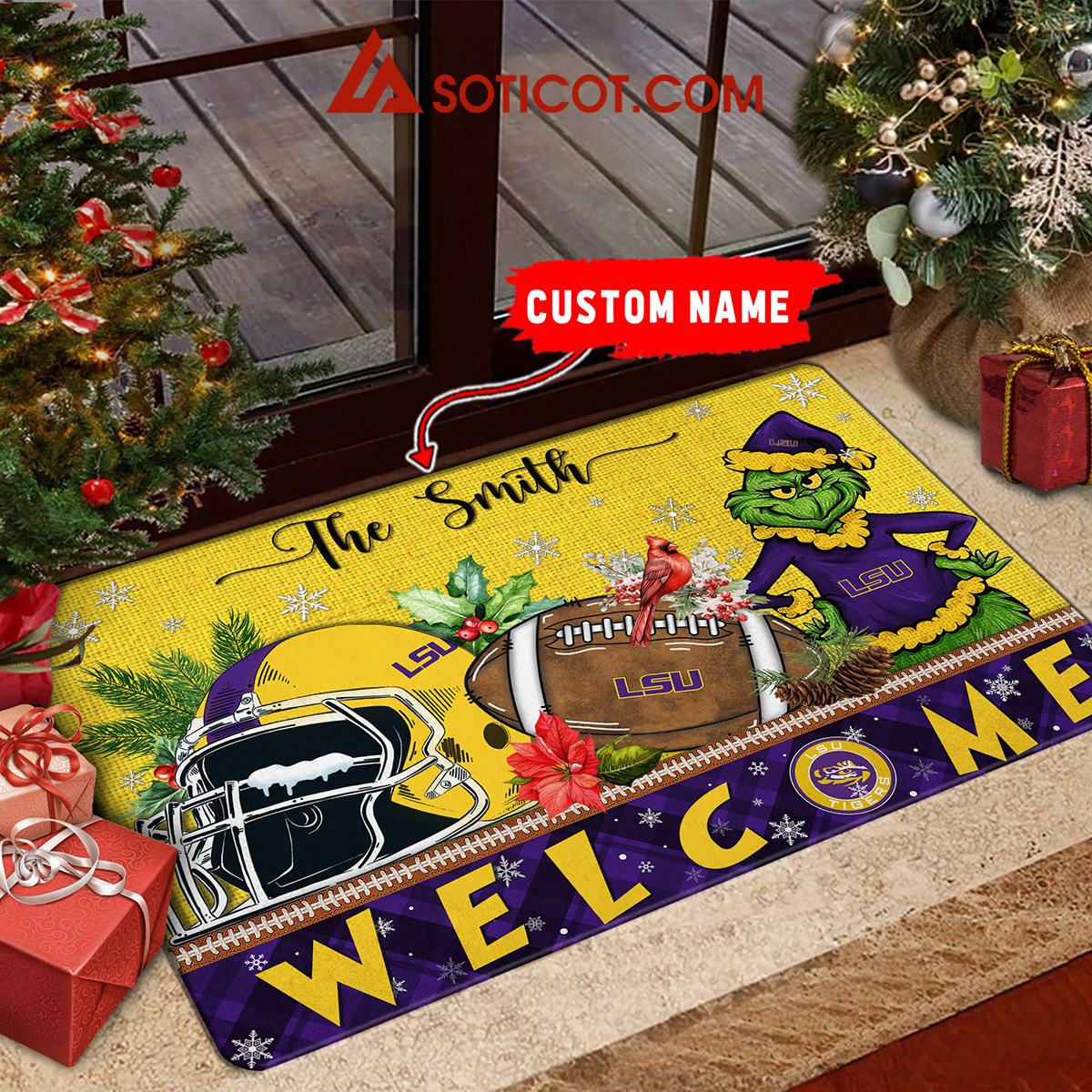 LSU Tigers Grinch Welcome Christmas Football Personalized Doormat2B1 Tn60G