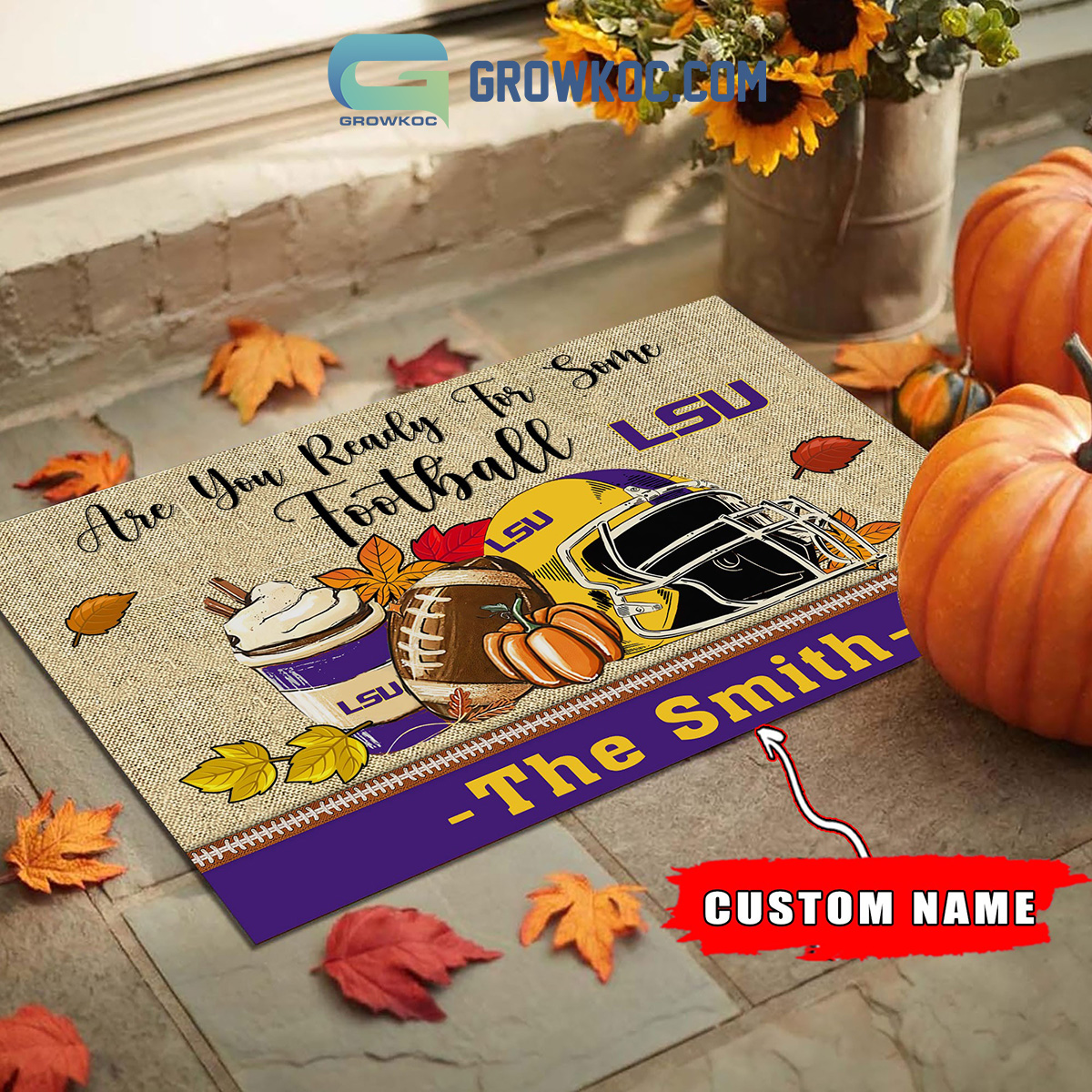 LSU Tigers NCAA Fall Pumpkin Are You Ready For Some Football Personalized Doormat2B1 klV47