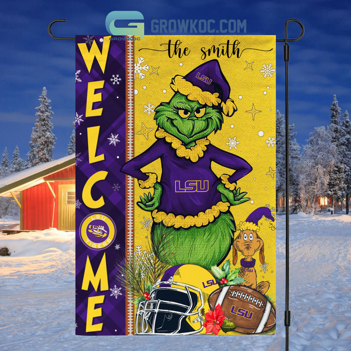 LSU Tigers NCAA Grinch Football Welcome Christmas House Garden Flag2B1 LpYf9