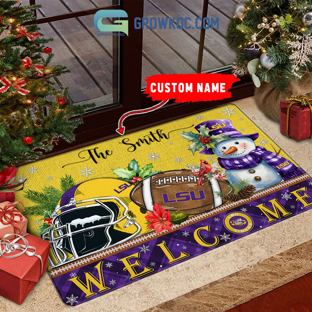 LSU Tigers Snowman Welcome Christmas Football Personalized Doormat2B1 Dhy0B