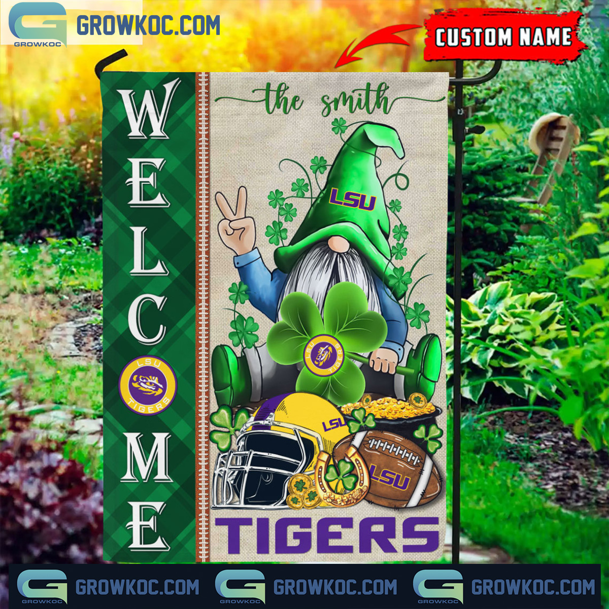 LSU Tigers St. Patricks Day Shamrock Personalized Garden Flag2B1 qIuMs