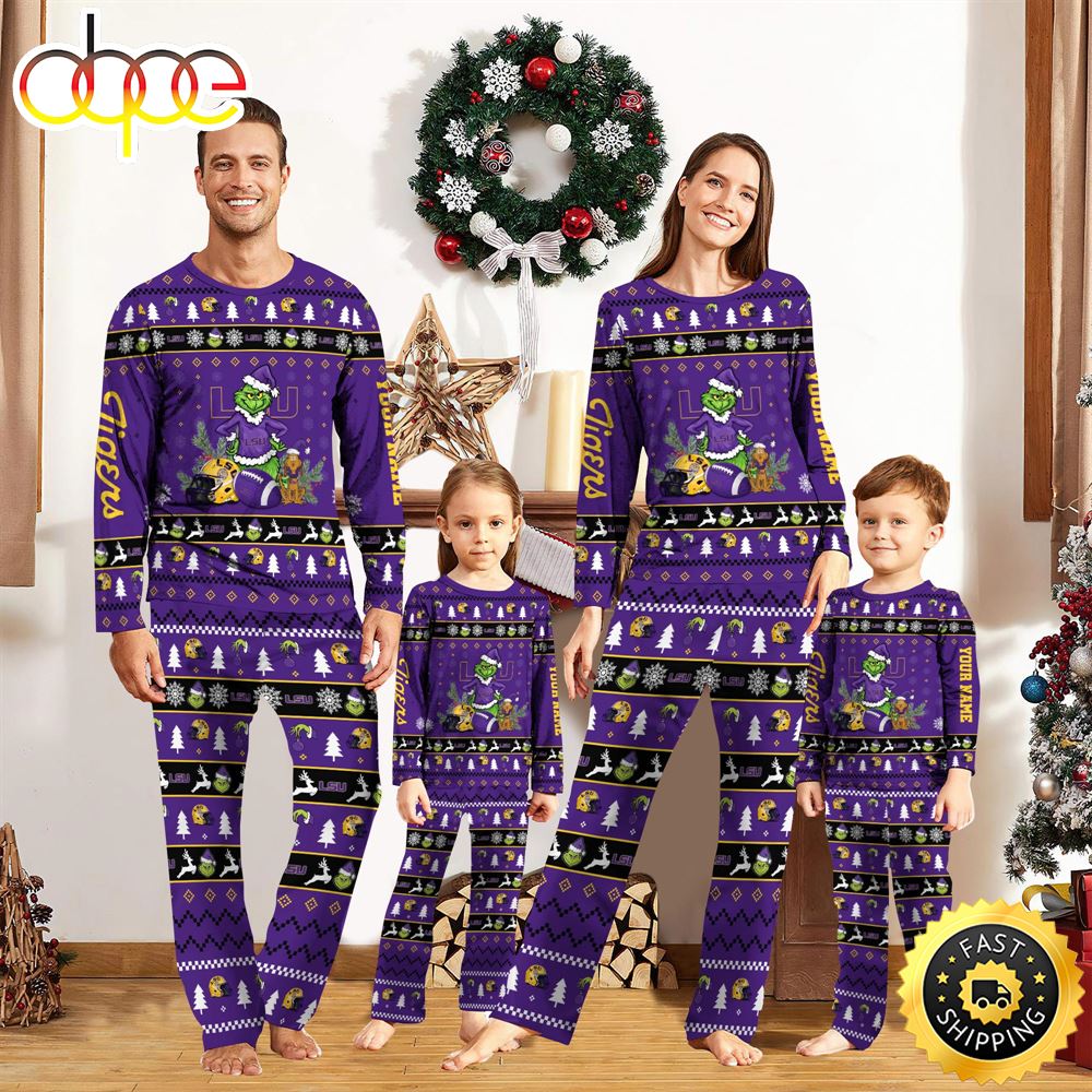 LSU TIGERS NCAA Custom Name Grinch Christmas And Sport Team Pajama Set hgcwkq
