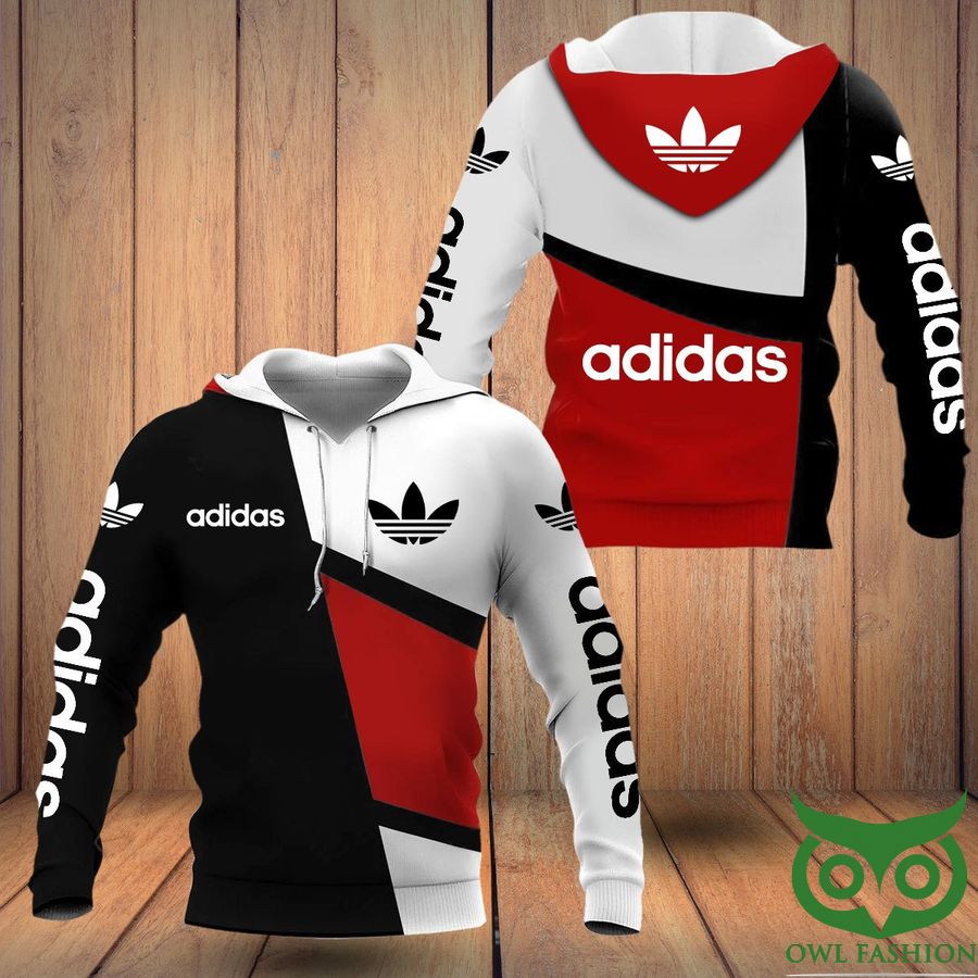 LTcR84E8 150 Luxury Adidas Half Black Half Interleaved of Red and White with Logo 3D Hoodie