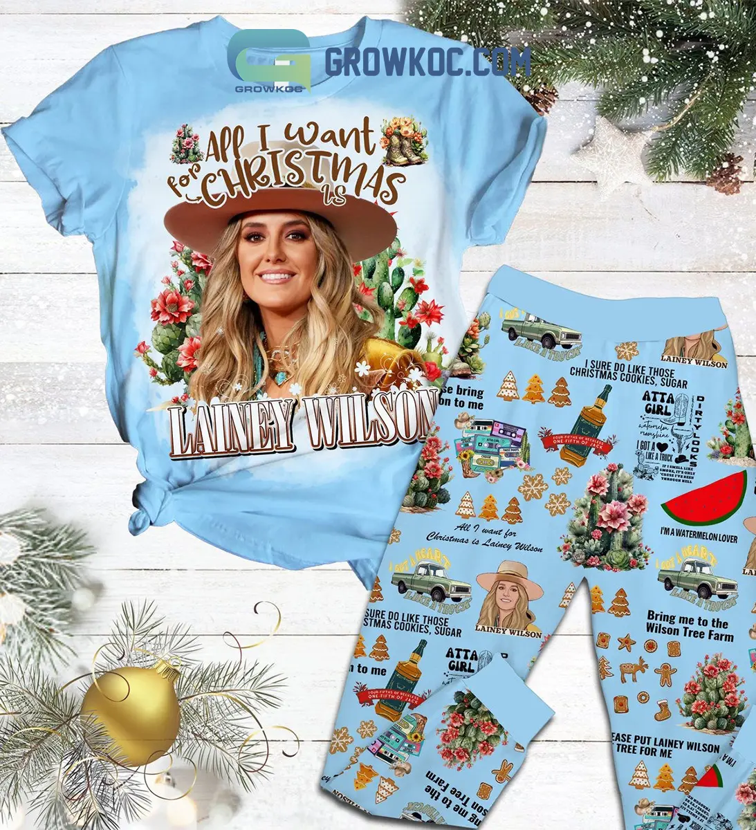 Lainey Wilson All I Want For Christmas Is Lainey Wilson Bring Me To The Wilson Tree Farm Im A Watermelon Lover Holidays Winter Fleece Pajama Sets2B1 jam4F