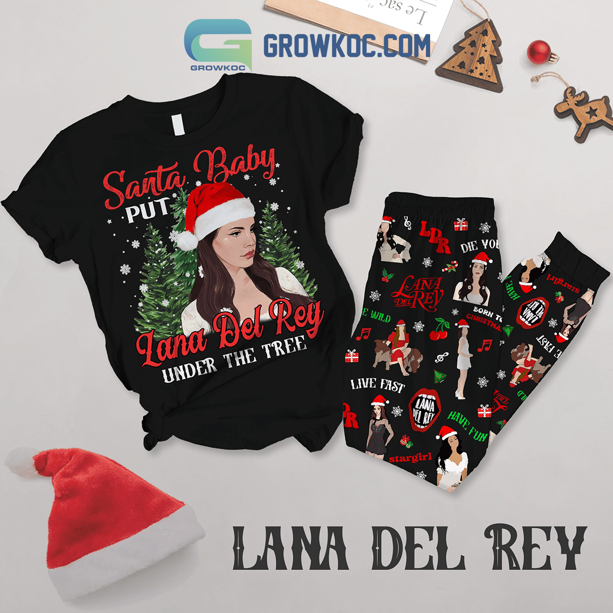 Lana Del Rey Under The Tree Christmas Fleece Pajamas Set2B1 7kAr7