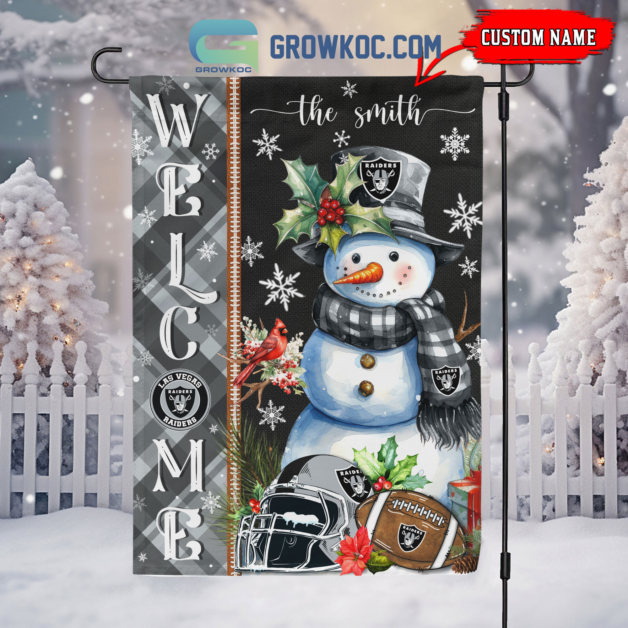 Las Vegas Raiders Football Snowman Welcome Christmas Personalized House Gargen Flag2B1 5vccg