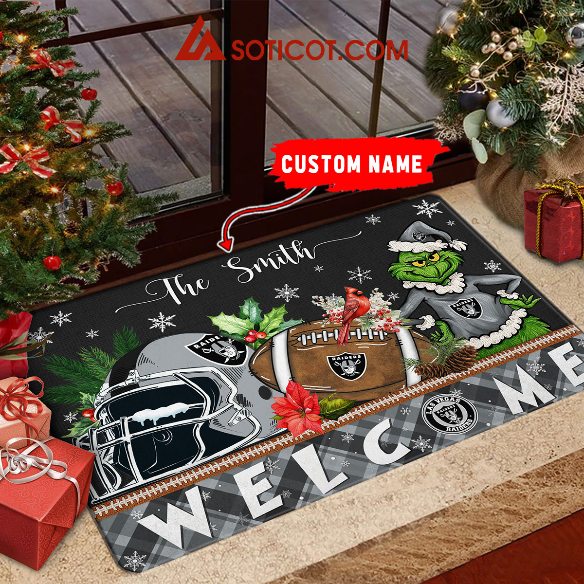 Las Vegas Raiders Grinch Welcome Christmas Football Personalized Doormat2B1 Kx6gE