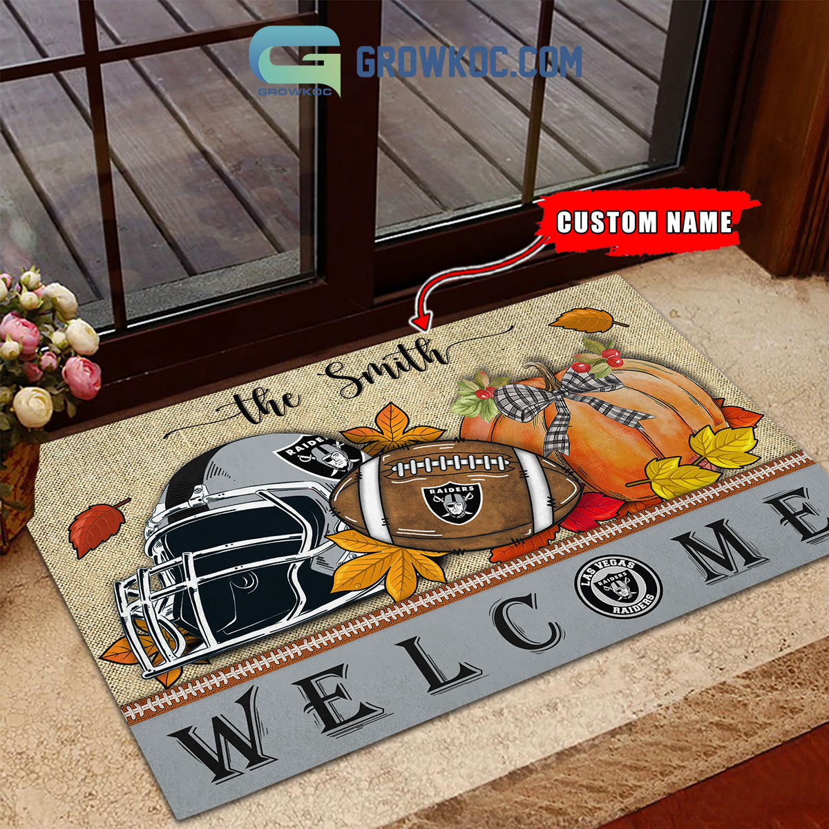 Las Vegas Raiders NFL Welcome Fall Pumpkin Personalized Doormat2B1 6ejEt