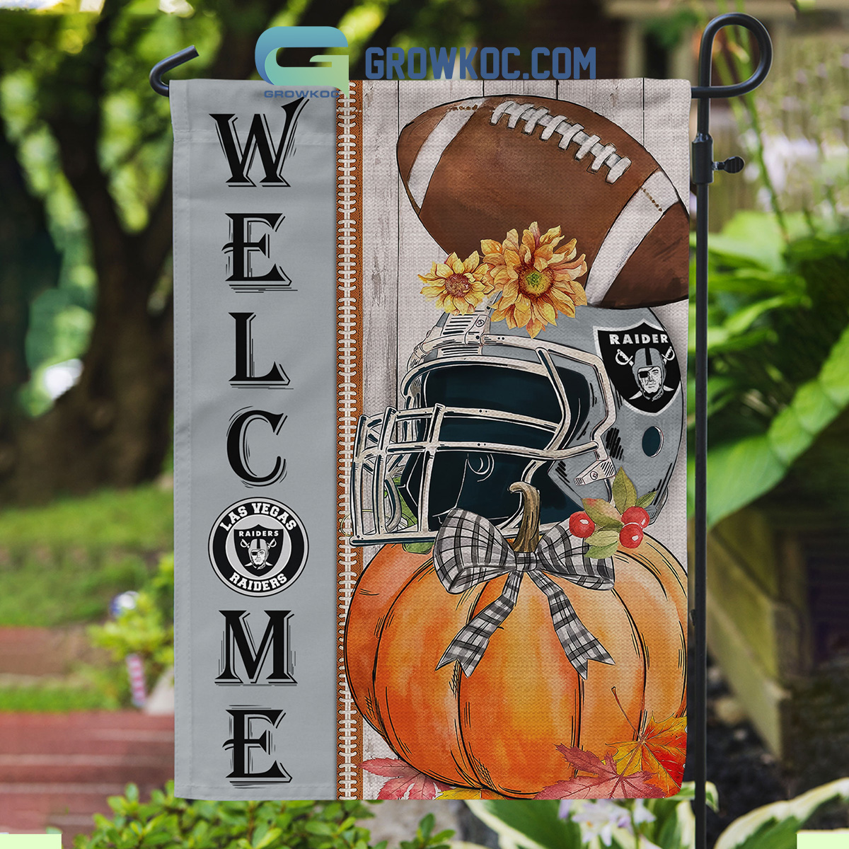 Las Vegas Raiders NFL Welcome Fall Pumpkin Personalized House Garden Flag2B1 RpRQX