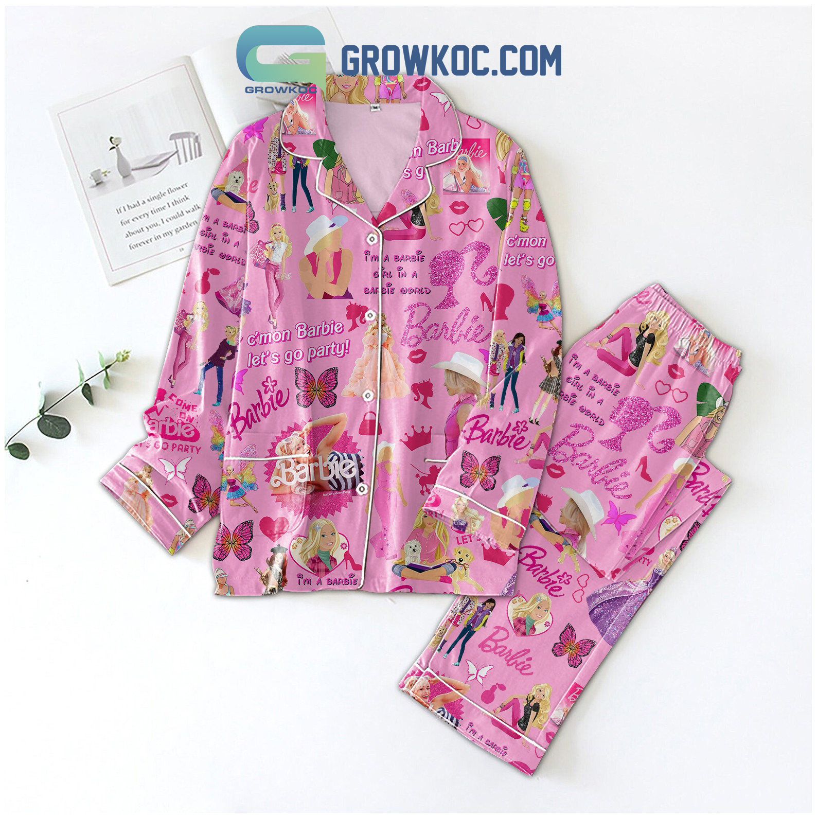 Lets Go Party Come On Barbie Pink Design Pajamas Set2B1 pIxxa