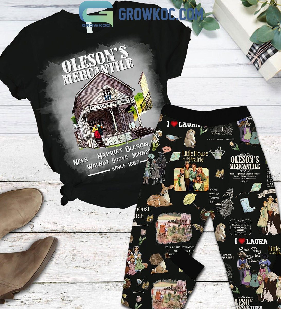 Little House On The Prairie Olesons Mercantile Since 1867 Black Version Fleece Pajamas Set2B1 aGJmJ